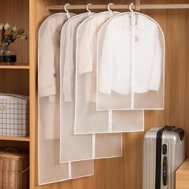 White Garment Cover Bags for Hanging Clothes Suits Bags for Closet Storage & Travel Clothes Protectors for Shirts, Dresses, Coats (4-Pack, M/34 inches)