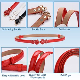 JK Home Waist Belt for Dress, Skinny PU Leather Adjustable Slim Thin Waistband with Alloy Buckle for Women Flower White