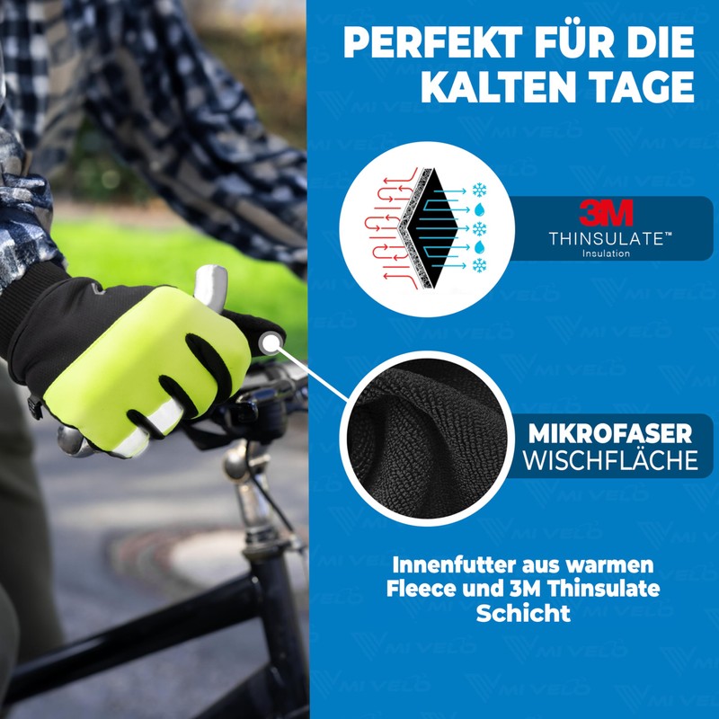 MIVELO Cycling Gloves with Thermal Fleece, Waterproof & Windproof Gloves,