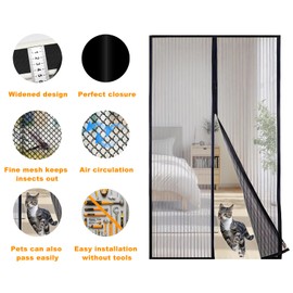 HZDHCLH Screen Door Magnetic 100x210cm Duty Bug Mesh Used for Balcony Door Sliding Door Patio Door Without Drilling Black