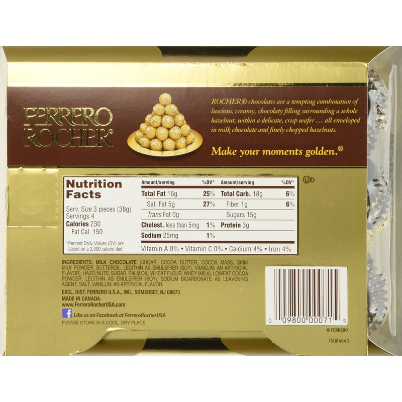 Ferrero Rocher Fine Hazelnut Chocolate 5.3oz (Pack of 4) -