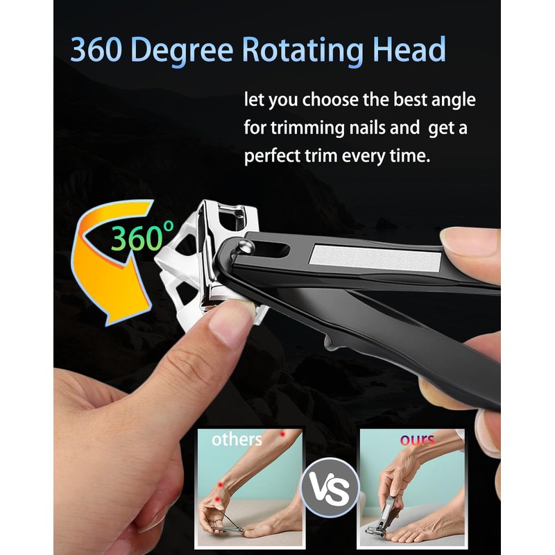 360 Degree Rotating Long Handle Fingernail Clipper (Black)