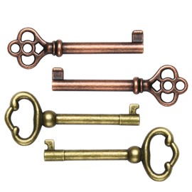 Hollow Barrel Skeleton Key KY-2AB and KY-3AB, Antique Decorative Keys for Classic Furniture & Décor (Set of 4)