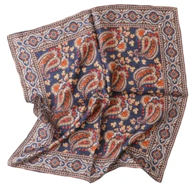 Prettystern Men's Lady Pure Silk Bandana Handrolled Silk Neckerchief Unisex Neckerchief, 42 Dark Blue Colourful Paisley