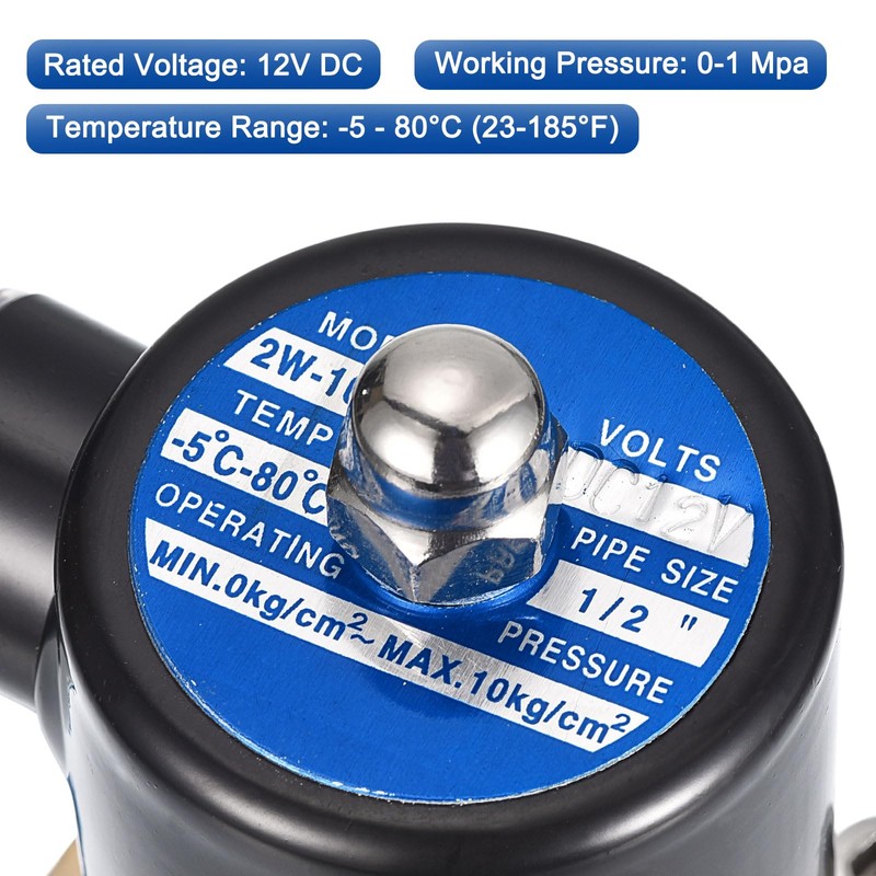 sourcing map Brass Electric Solenoid Valve, 1/2" NPT 12VDC Air