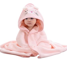 HAGOT Hooded Towel for Babies, 80 x 80 cm, Baby Bath Towel, Baby Bath Towel Made of Coral Fleece, Babies Newborns, Pink