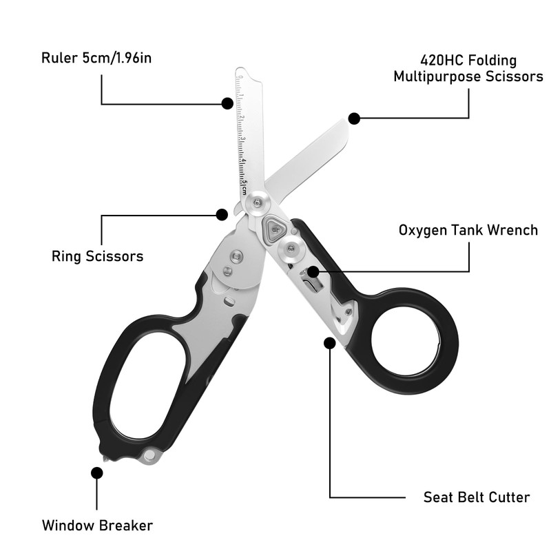 Trauma Scissors: Multitool Rescue Scissors with 6 Practical Functions, Foldable