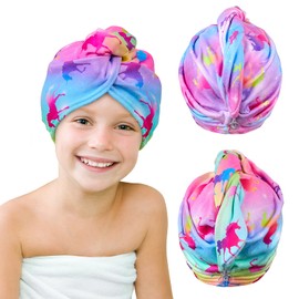 Beinou Microfibre Hair Towel, Pack of 2 Turban Towel with Button, Hair Turban Quick-Drying Towel, Long Hair for Women and Children