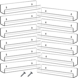 12 Packs 14 Inch Acrylic Floating Shelf Wall Mounted Invisible Acrylic Shelf Ledge Kids Floating Bookshelf for Living Room Office Bedroom Bathroom Kitchen Decoration Space Save (Clear)