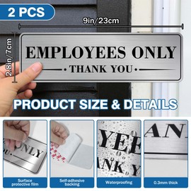 2 etiquetas adhesivas para puerta, vinilo plateado cepillado autoadhesivo, solo para personal, decoración de empleados, para casa, negocios, restaurante