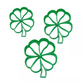 AJT CLOVERLEAF ASCENDING SIZE 4 LEAF CLOVER SHAMROCK SET OF 3 COOKIE CUTTERS PR1723