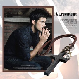 Flongo Cross Pendant Necklace, Men's Womens Vintage Wood Cross Pendant Necklace,Adjustable Lords Prayer Chain Necklace for Christmas Valentine