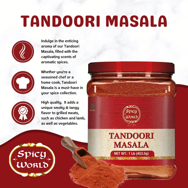 Spicy World Tandoori Masala 1 LB Jar Pack (Bulk Spice)
