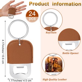 Maxcheck 24 Pcs Dye Leather Bottle Opener Keychain Sublimation Beer Steel Bottle Opener PU Leather Keychain for Gift (Brown)