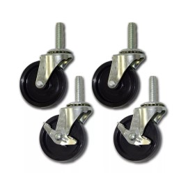 Shepherd 2-1/2" Swivel Caster with 3/8" x 1-1/2" Stem & Polypropylene Wheel 4PK, 2 brakes