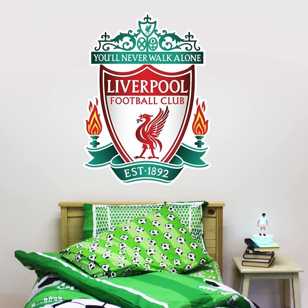 Themed Liverpool FC Wall Sticker - Crest Wall Decal Football Art Mural + LFC Decal Set (90cm height x 60cm width)