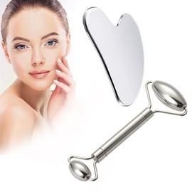괄사 보드 롤러 마사지기 얼굴용 304 스테인리스 스틸 스크래핑 플레이트 목 등용 [02 Roller] Gua Sha Board Roller Massager for Face 304 Stainless Steel Scraping Plate for Neck and Shoulders [02 Roller]