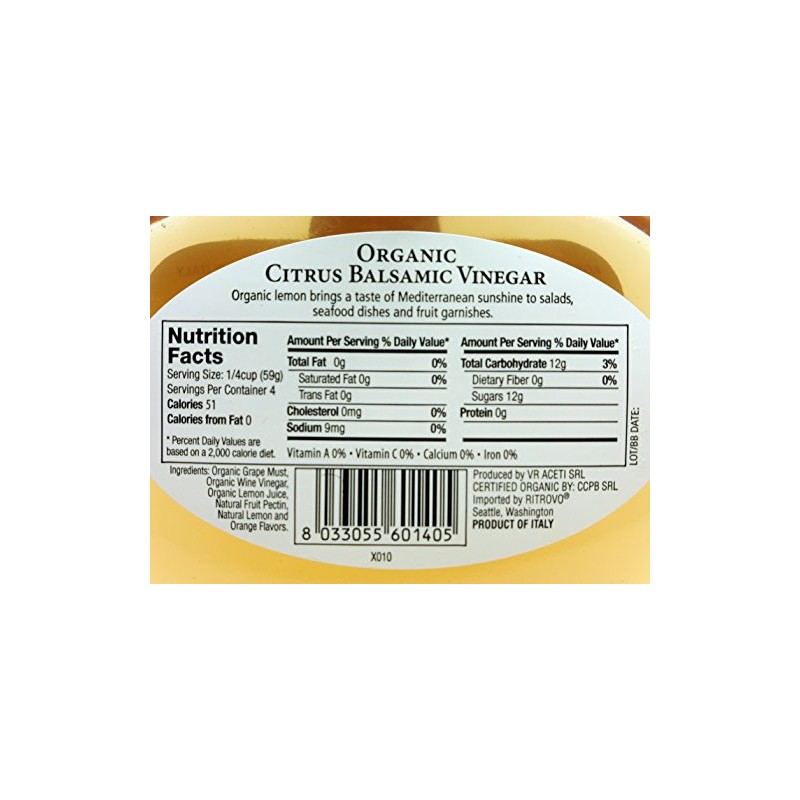 Ritrovo Selections Organic Balsamic Vinegar 6.78fl.oz. (200ml) (Citrus)