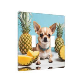 YYHWHJDE Double Switch Wall Plate Durable Heat Resistant for Residential and Commercial Areas Chihuahua Dog Pineapple Prints