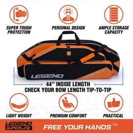 Legend Superline Soft Bow Case for Compound Bow - Thick Padded Compound Bow Case with Backpack & Shoulder Straps, Multiple Pockets, Arrow Tube Holder - Archery Bag for Gear & Accessories - Orange