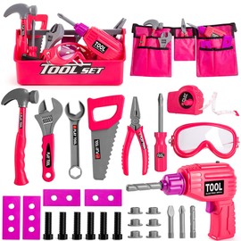 LOYO Kids Tool Set - Pretend Play Kids Construction Toys with Tool Box Electric Drill Tool Belt Girls Toys Birthday Gifts for 3 4 5 6 7 Years Old Toddler Girls Boys