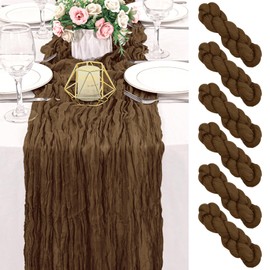 HAISIWLKJ 6 Pack 120 Inch Brown Cheesecloth Table Runner Boho Rustic Gauze Sheer Romantic 10 FT Long Cheese Cloth Table Runner for Bridal Baby Shower Wedding Party Birthday Holiday Home Easter Decor