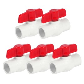 [5 Pack] 1/2'' PVC Ball Valves, Water Shut Off Valves, 1/2 inch Ball Valves Slip, Pipe Fittings, Rated at 150 PSI, Socket (1/2'' - Box of 5)