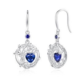 FANCIME Tree of Life Sapphire Earrings, 925 Sterling Silver September Birthstone Earring Fine Jewellery Birthday Gifts for Girls Women