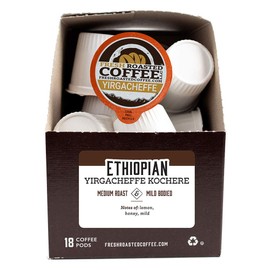 Fresh Roasted Coffee LLC, Ethiopian Yirgacheffe Coffee Pods, Medium Roast, 72 Count