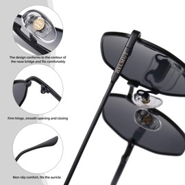 H HELMUT JUST Hexagonal Sunglasses for Men Women Polarised Mirrored Lens and Tinted Lens Flat Lenses Filigree Frame Category 3, Matte black/grey