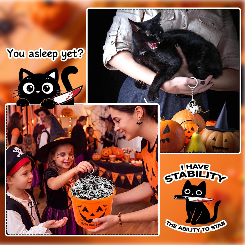 Liliaafar 30 Pcs Halloween Ghost and Black Cat Keychains Bulk
