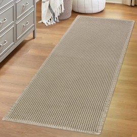 MABOZOO Waffle Bathroom Rug, Super Absorbent Bathroom Boho Bath Mat Shower Mat, Quick Dry Washable Bath Rug Bath Carpet with Tassels for Bathroom (24"X72", Brown)