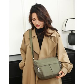 KESUDE Women's Shoulder Bag, Medium Size, Waterproof Nylon Crossbody Bag with Many Compartments, Casual Handbag & Lightweight Shoulder Bag, Messenger Bag for City, Travel and Everyday Use, Green,