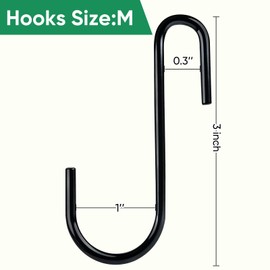 ESFUN 24 Pack 3 inch Heavy Duty S Hooks Pan Pot Holder Rack Hooks Hanging Hangers S Shaped Hooks for Kitchenware Pots Utensils Clothes Bags Towels Plants (Black)