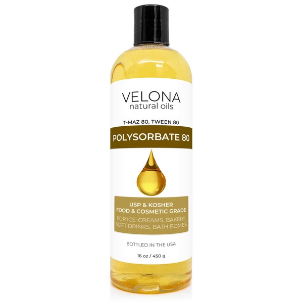 Polysorbate 80 by Velona 16 oz | Solubilizer, Food & Cosmetic Grade | All Natural for Cooking, Skin Care and Bath Bombs, Sprays, Foam Maker | Use Today - Enjoy Results