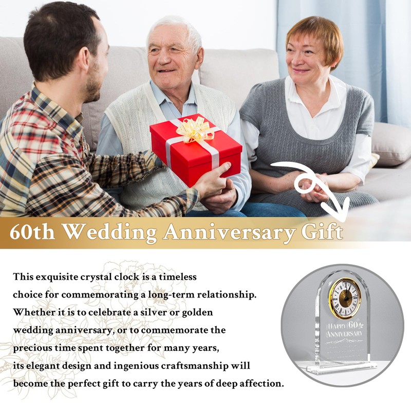 QAZMJUE 60th Wedding Anniversary Clock Gifts for Couples - Elegant