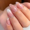 24PCS Gradient Pink Diamond Press On Nails with Glitter –