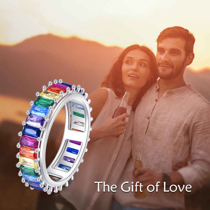 POPLYKE Sterling Silver Anxiety Spinner Rings Gemstone Rotating Mood Rings