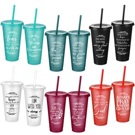 Havawish Inspirational Christian Gift Bible Verse Tumbler Bulk 24 oz Drinking Tumblers with Lids and Straw Religious Plastic Cup Thanksgiving Gift Christmas Gift for Church (Joyous Color,12)