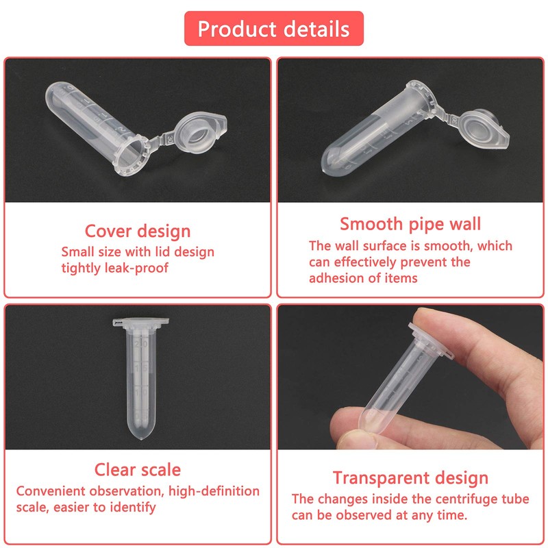 100 x 2ml Plastic EP Tube Round Bottom Vials Tubes