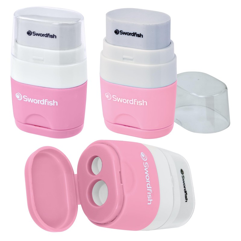Swordfish ‘Twin Combo’ Pastel Double-Hole Pencil Sharpener and Eraser[Pack of