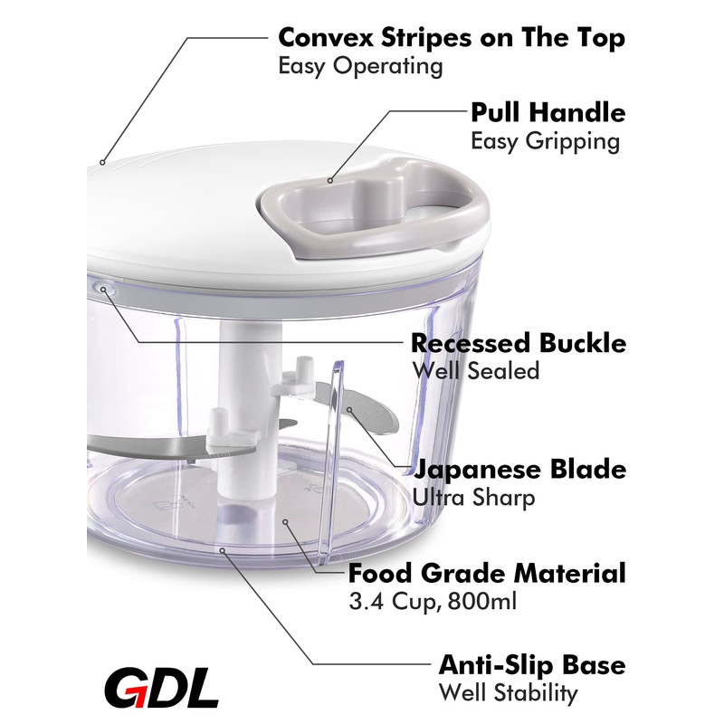 GDL Food Chopper, Pull Onion Chopper Dicer, Hand Powered Food