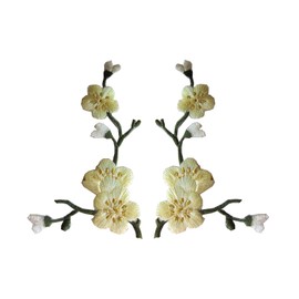 #3958Y 2Pcs Yellow Quince Sakura Cherry Flower Embroidery Iron On Applique Patch