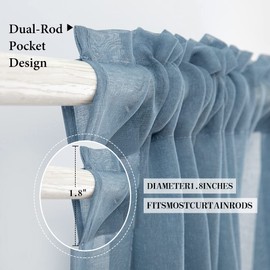 MIULEE Dusty Blue Linen Textured Sheer Curtains 54 Inch Length for Bedroom/Living Room/Kitchen Semi Transparent Voile Farmhouse Short Window Drapes Light Blue Rod Pocket 2 Panels W54 x L54
