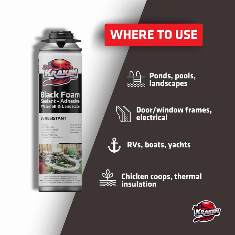 Kraken Bond Black Spray Waterfall Foam Sealant - (2x24oz) Expanding