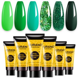 BURANO Poly Extension Gel Nail Kit, 6 Colours Nail Poly Nails Builder Gel Set for Beginners / Professional Use, Poly Nail Gel Kits DIY Starter Kit (Green)