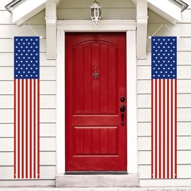 Babycop 4th of July Decorations, Patriotic Decorations, Outdoor Hanging American Flag Banners Weather-Resistant, Pre-Assembled Porch Signs for Independence Day, Memorial Day, Veterans Day - Red White Blue (2 Pcs)