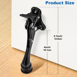 Kickdown Door Stop, 4 Inch Door Stoppers One Touch Heavy Duty Doorstop with Non-Slip Rubber Tip, Black Kick Down Door Stoppers Wall Protectors for Bottom of Door, 2 Pack
