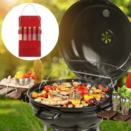 Homaisson Outdoor Spice Jar Set, Hanging Leather Case with 5 Glass Bottles, Portable Seasoning Organizer for Camping, BBQ, Picnic, Travel Cooking, Easy Access, Secure Storage, 2 oz Each, Red