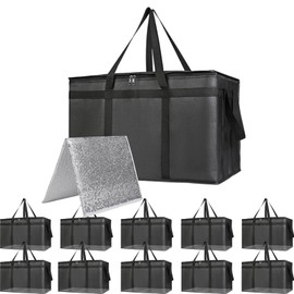 Bodaon Large 10-Pack Insulated Food Delivery Bag With Hard Bottom, XXXL Catering/Pizza Cooler Bags, Rideshare Delivery Bag, Thermal Cold/Hot Styrofoam Carrier for Travel/Shopping/Car